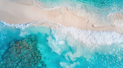 Serene Aerial View of Pristine Beach with Turquoise Waters and White Sands