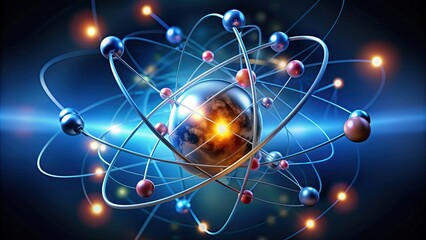 Atom surrounded by electrons, atom, electrons, nucleus, science, particles, protons, neutrons