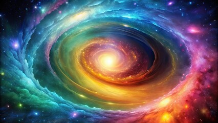 Abstract spiral galaxy in vibrant colors with swirling arms and bright center , space, universe, astronomy, stars