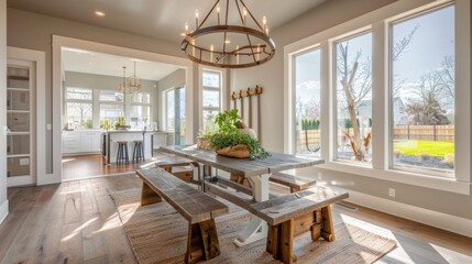 Rustic Farmhouse Dining Room with Natural Light.