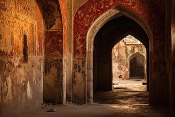 Naklejka premium Serene Islamic Calligraphy Adorning the Mosque Walls in Solitude