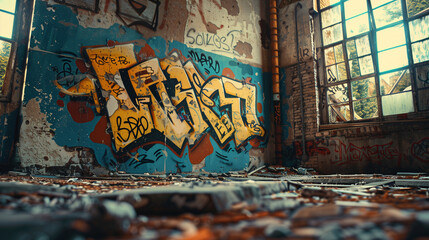 Fototapeta premium Graffiti alphabet on an abandoned building