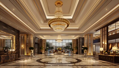 Obraz premium Luxury Hotel Lobby with Ornate Chandelier
