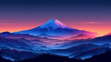 Fototapeta premium Sunset Serenity: Minimalist Vector Art of Mount Fuji