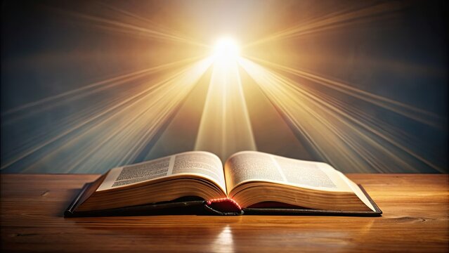 An open bible radiating a bright light, holy, religion, spiritual, faith, Christianity, light, glowing, inspirational