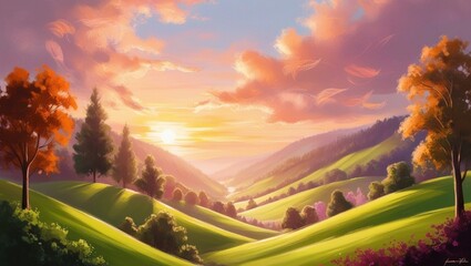 Fototapeta premium The sky is set ablaze with hues of orange and pink, a breathtaking sunset unfolding like a masterpiece of nature.