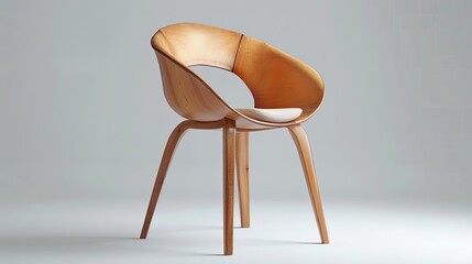 Clear view of a modern IKEA dining chair with a natural wood frame and Scandinavian design, white background, Realistic, Soft lighting