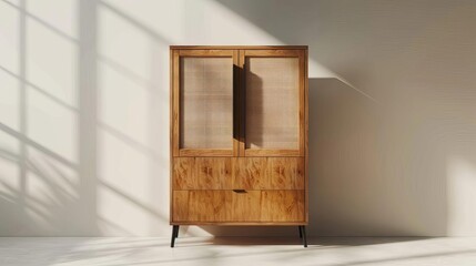 Fototapeta premium Clear view of a modern IKEA filing cabinet with natural wood accents, isolated white backdrop, Illustration, Vibrant colors