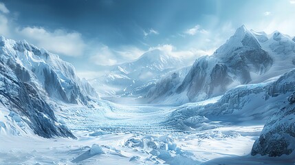 Obraz premium Majestic glacier with deep blue ice, rugged mountains in the background, and a clear sky