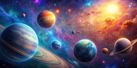 Artistic wallpaper featuring vibrant planets in the universe, artistic, wallpaper, planets, space, galaxy