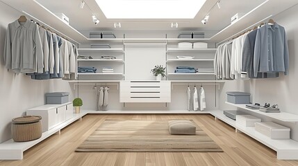 Clear view of a modern IKEA closet with natural wood accents, isolated white backdrop, Illustration, Vibrant colors