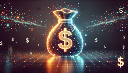 Glowing Money Bag Symbolizing Financial Growth Wealth and Investment Opportunities