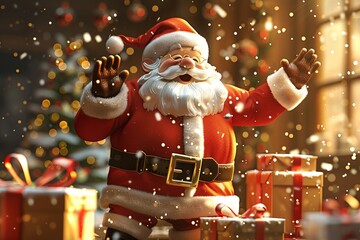 3D image of Santa Claus, showcasing detailed textures and festive colors. Perfect for themes of Christmas, holiday cheer, and celebration
