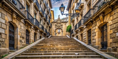 Fototapeta premium Baroque stone staircase in the historic old town of San Sebastian , baroque, stone, staircase, historic, old town