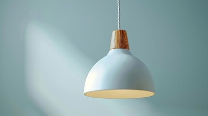 Obraz premium Closeup of a minimalist IKEA pendant light with a natural wood base, isolated white background, Illustration, Pastel colors