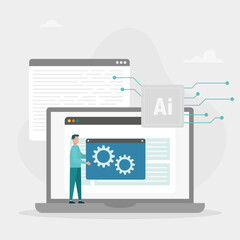 AI technology. Customer service. Quick access to useful data. Artificial intelligence powered knowledge bases to support abstract concept vector illustration.	
