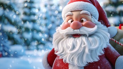 3D image of Santa Claus, showcasing detailed textures and festive colors. Perfect for themes of Christmas, holiday cheer, and celebration