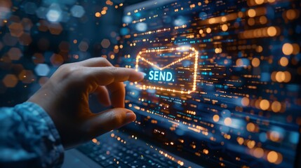 Obraz premium Digital Dispatch: Interaction with a Holographic Interface for Email Sending