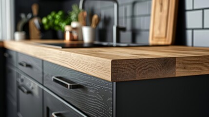 Closeup of a sleek IKEA kitchen island with integrated storage and a natural wood frame, isolated on white background, Digital art, Monochrome