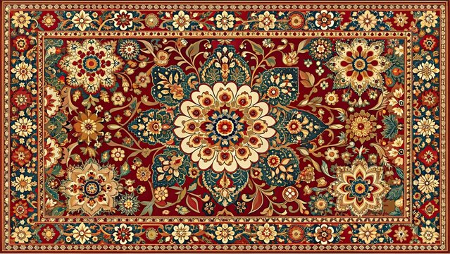 Beautiful carpet with seamless floral Isan culture pattern in rich array of colorful flowers, Isan culture, Thailand