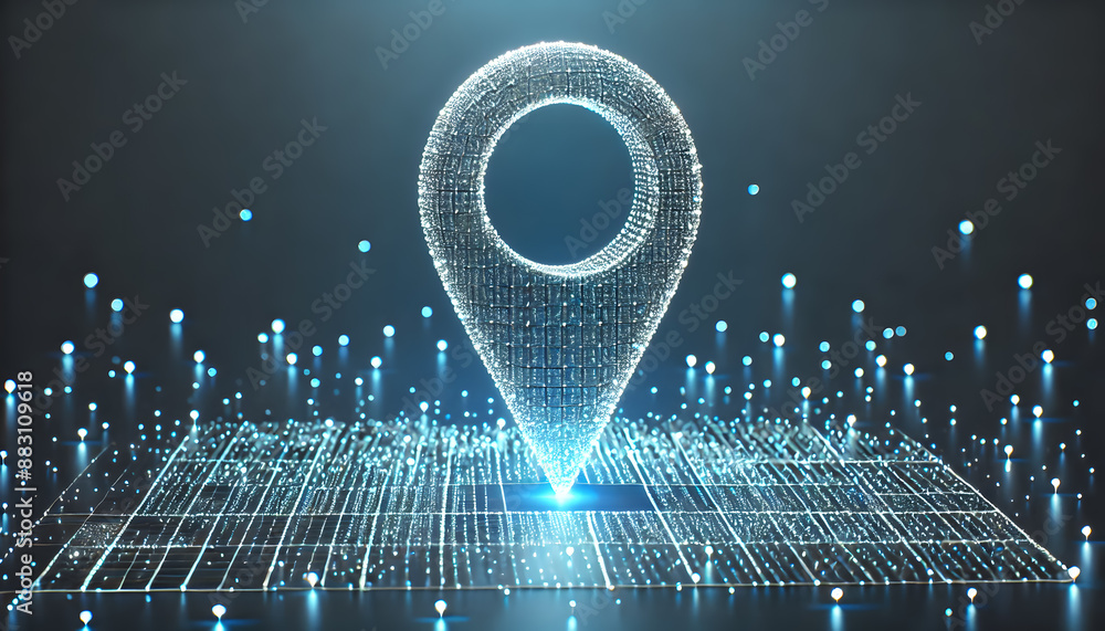 Poster futuristic 3d digital globe with floating location pin visualization