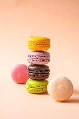 MACARONS. Cake macaron or macaroon. Pyramid of colorful macaroons.
