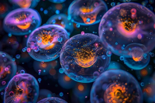 Human cell or Embryonic stem cell microscope background, Generative AI - Powered by Adobe