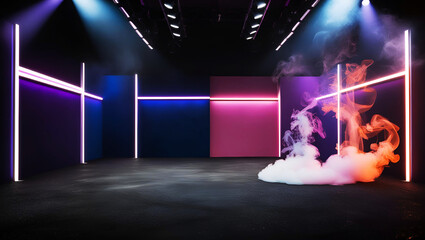 Moody stage with neon light and spotlights, perfect for product display