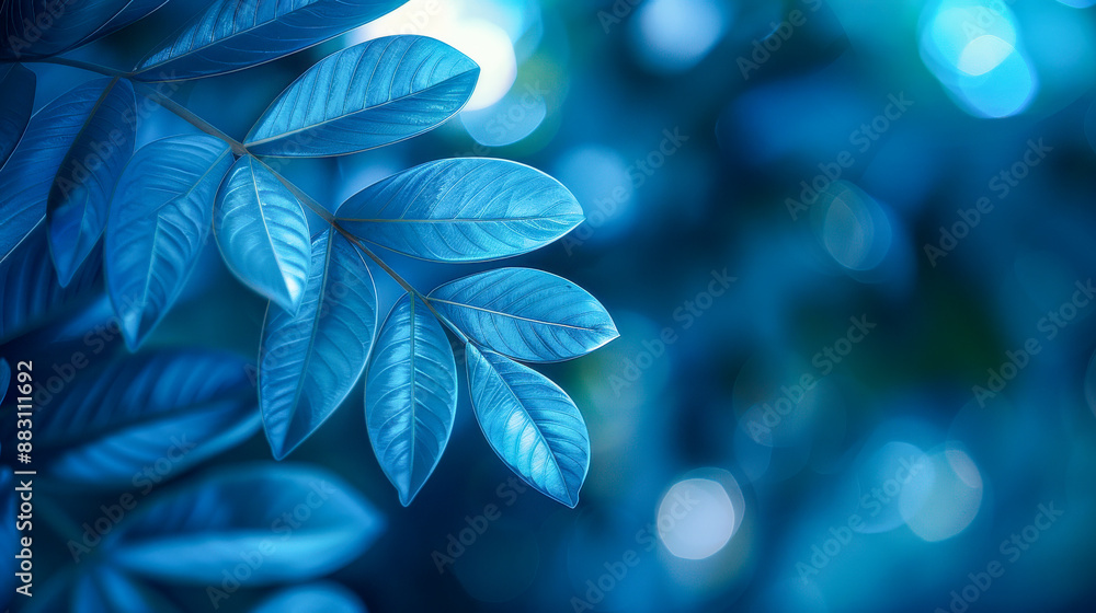 Sticker Vibrant Blue Leaves Abstract Background