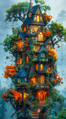 Fototapeta premium Magical Treehouse Home in the Sky
