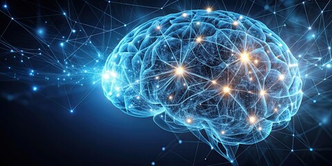 Brain with glowing neural connections on dark background, brain, glowing, neural, connections, dark, background