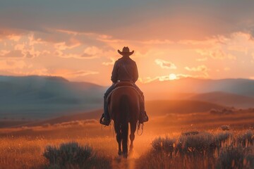 A person riding a horse and wearing a cowboy hat, Generative AI
