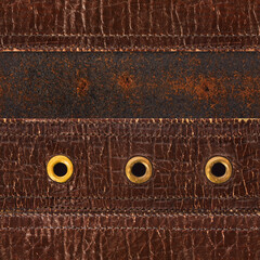 Seamless 4k photo texture photo of brown colored worn and scratched leather material with zipper...
