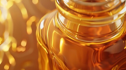 The detailed interior of a bottle with honey-colored liquid and smooth texture