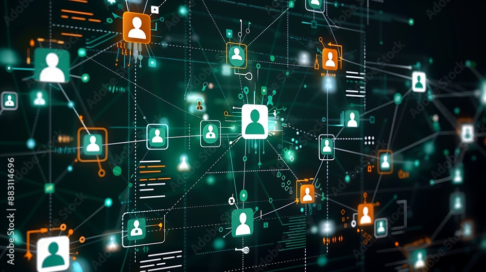 Aufkleber digital background featuring social network connections, with green and orange color tones the desig