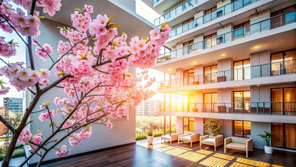 Canvas Prints Cherry blossoms in a modern apartment setting, cherry blossoms, apartment, decor, spring, floral, interior, home, design, pink