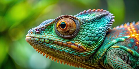 Obraz premium Close up of a chameleon blending into its surroundings, chameleon, reptile, lizard, camouflage, nature, wildlife, close-up