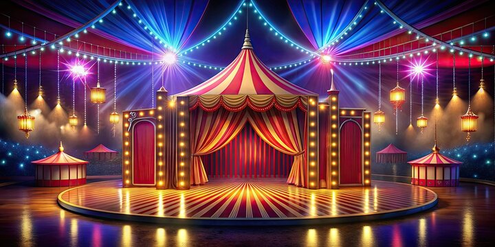 Colorful circus stage with festive lighting, circus, stage, colorful, festive, lighting, decorations, carnival, entertainment