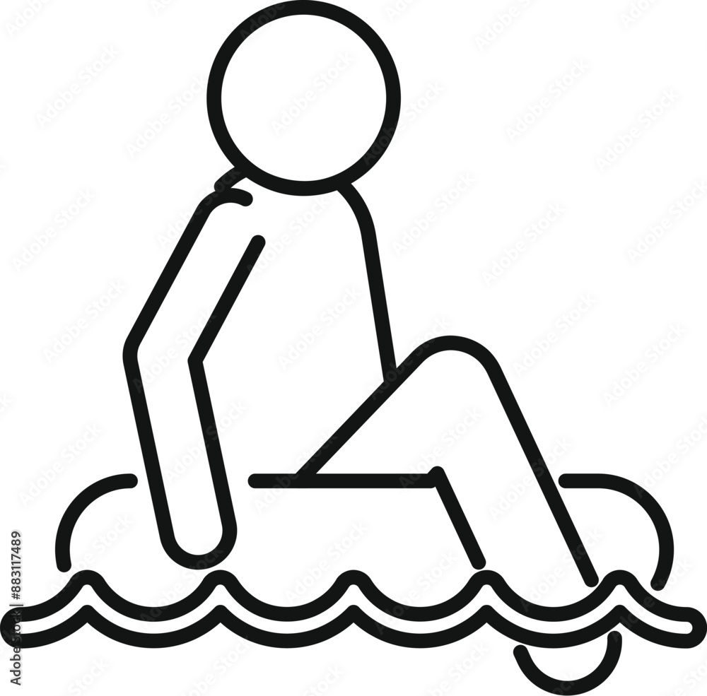 Poster minimalistic line art icon of a man relaxing on an inflatable mattress in a swimming pool