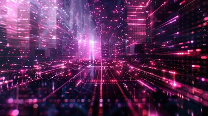Fototapeta premium Hightech virtual reality grid with glowing elements and digital depth, Scifi, Cool tones, Sharp focus, 3D illustration