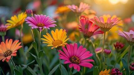 Fototapeta premium Vibrant flowers blooming in sunlight