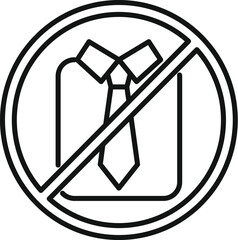 Line art icon of a tie and shirt with a cross through it, representing a relaxed dress code