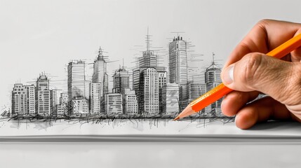 Hand-drawn house sketch with office stationery concept, Ai generate