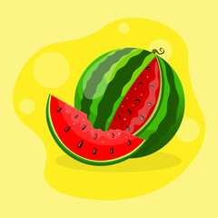 red, juicy, ripe watermelon with a cut and bitten piece