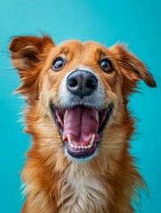 Happy dog on blue background