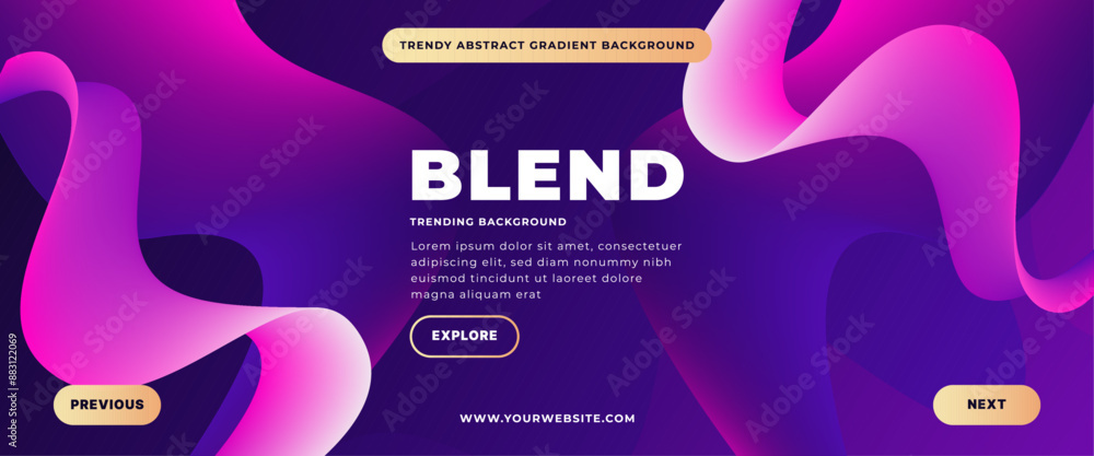 Poster gradient purple pink blending waves on dark blue background. dynamic fluid shapes. trendy flowing wa