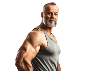 Mature Fit Man with Gray Beard in Tank Top