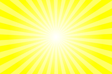 Fototapeta premium Yellow Background with White Sun Ray. Pattern of Starburst. Abstract Bright Yellow Texture with Light of Sunburst. Radial Beam of Sunlight. Retro Background with Flash. Design of Sunbeams.