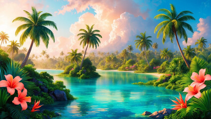 tropical island with palm trees