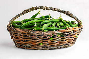 Obraz premium View of green beans in a basket on a white background